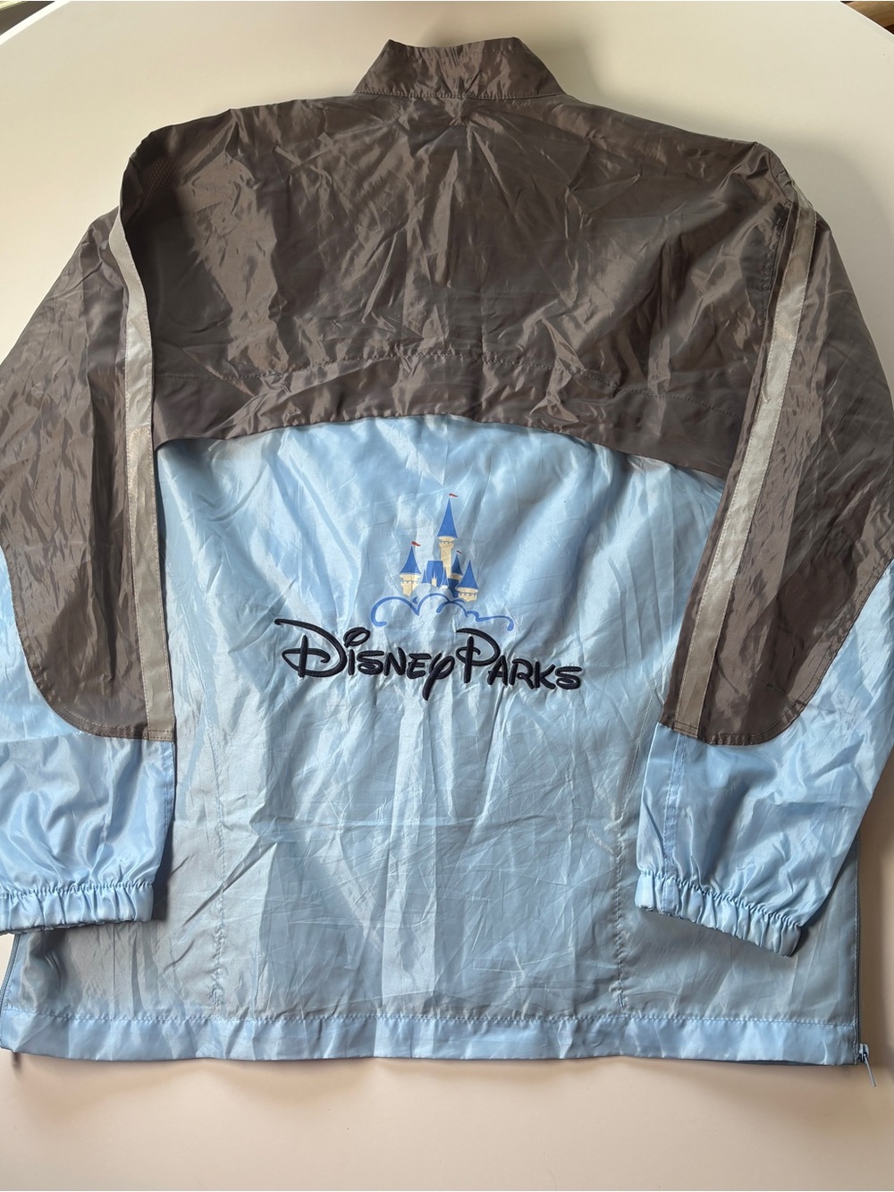 Disney Parks Packable Windbreaker Jacket ML Grey Blue Castle Retro Gorpcore Rain